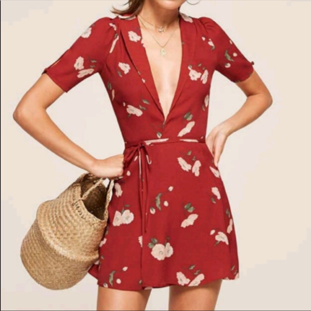 Reformation Red Floral Dress